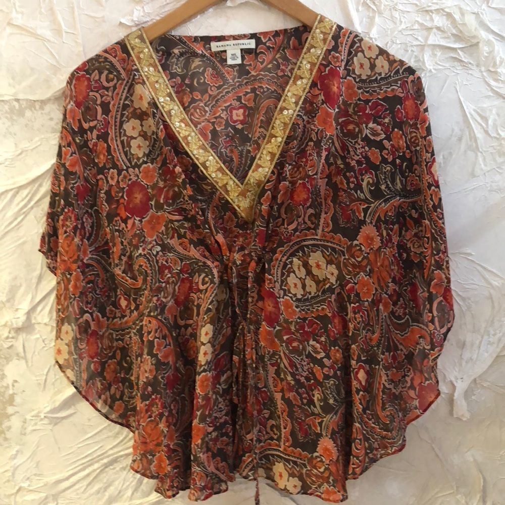 Banana Republic chiffon bohemian peasant top M/L